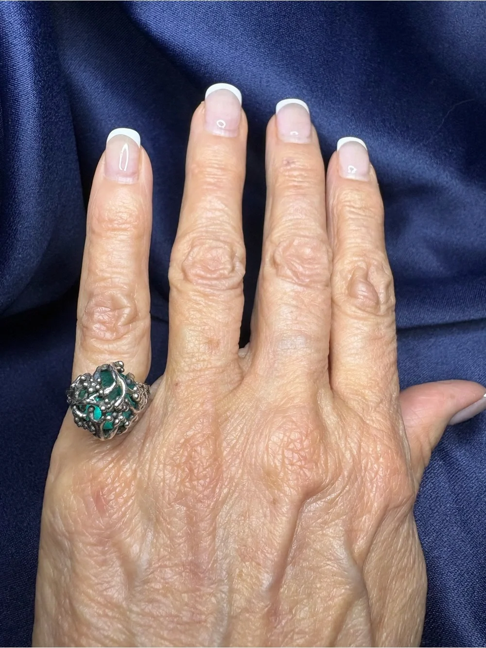 Ring Artisan Sterling Silver Cage Gorgeous Kashmir Emerald Gemstone